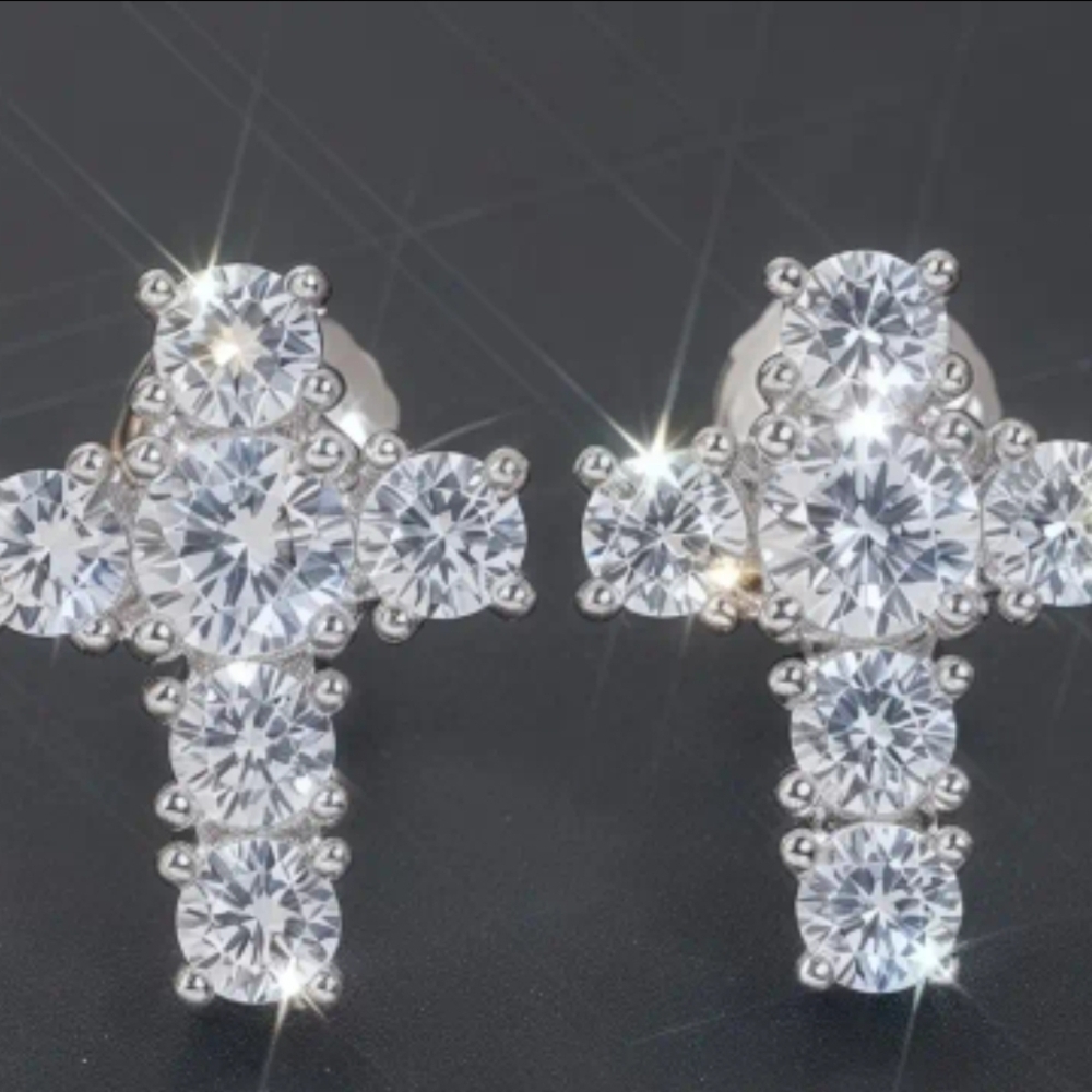 Sparkling 925 Sterling Silver Moissanite Cross Earrings